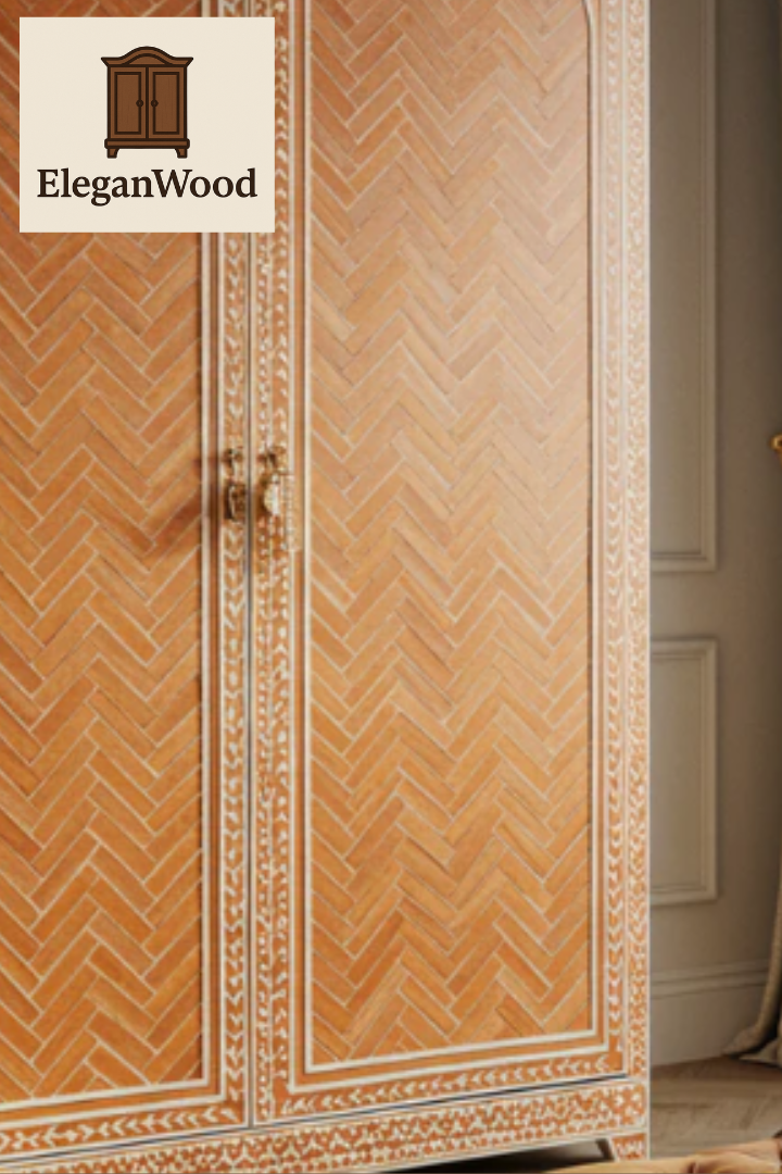 Handcrafted Bone Inlay Cabinet: Orange Chevron | Luxury Furniture